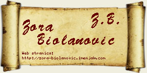 Zora Biolanović vizit kartica